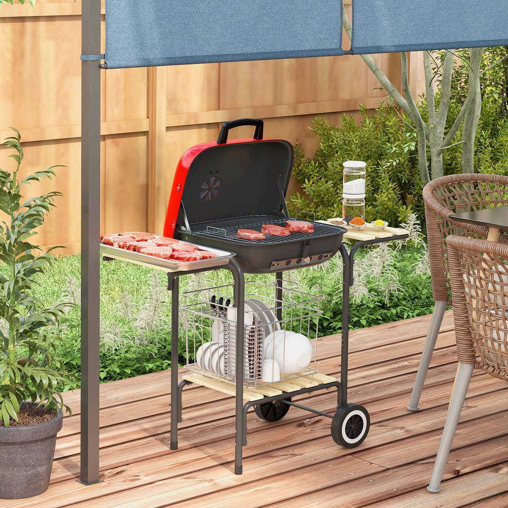 17" Red Portable Charcoal Grill with Folding Shelves