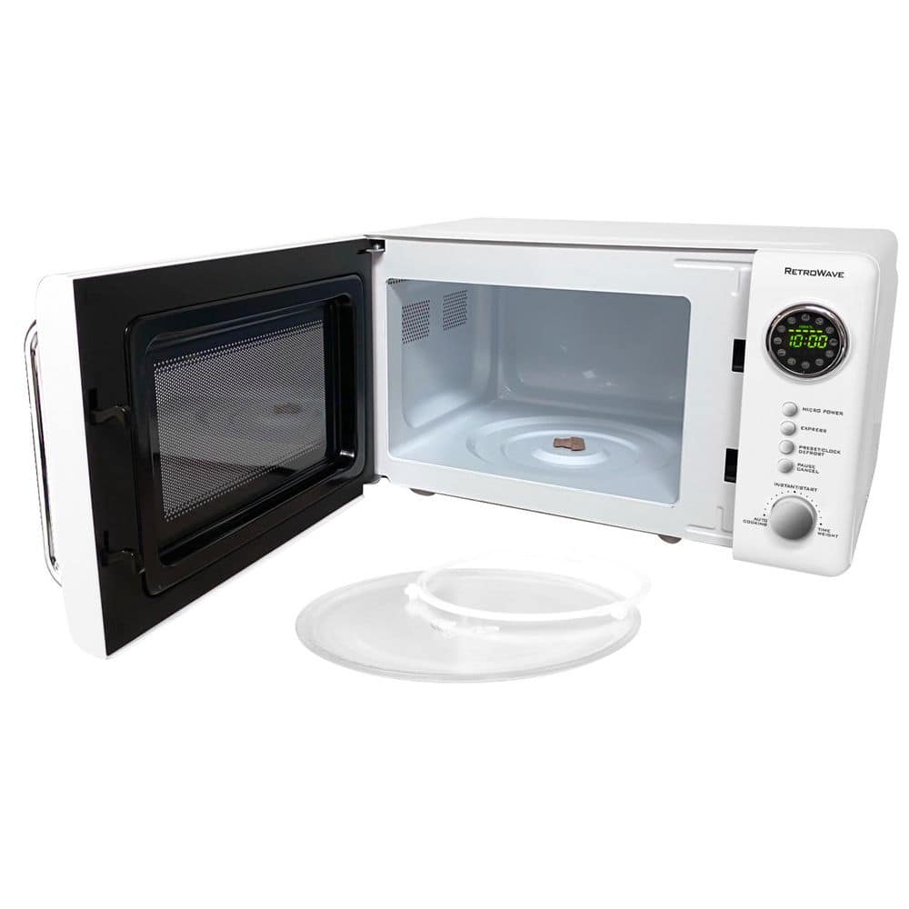 White RetroWave Compact Countertop Microwave Oven with LED Display