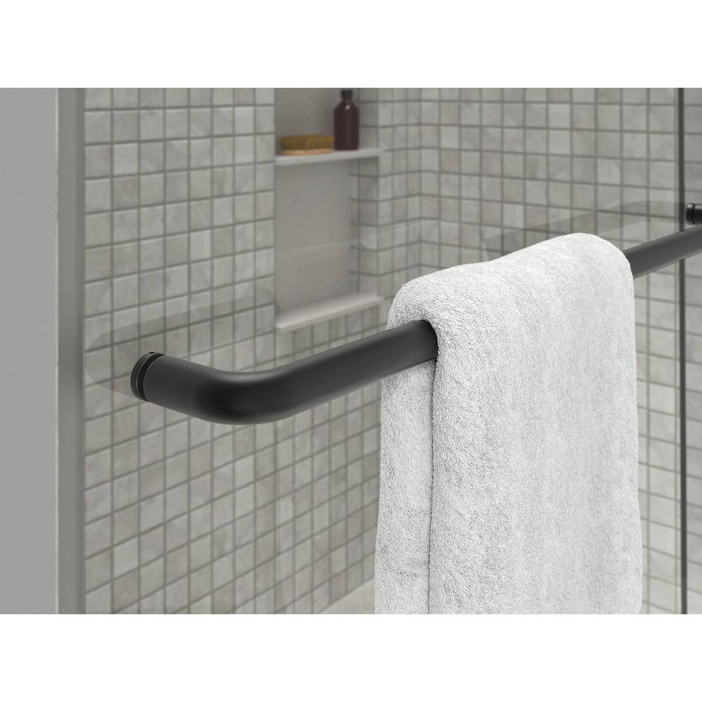Elate Tall Frameless Sliding Shower Door with Black Hardware