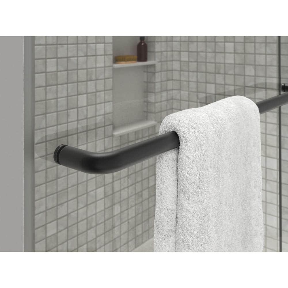 Matte Black Tall Sliding Shower Door with Frosted Glass