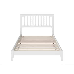 Mission White Full Solid Wood Frame Low Profile Platform Bed with Attachable USB Device Charger