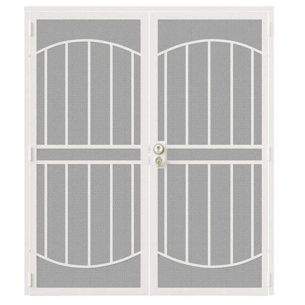 ARK DESIGN 72 in. x 80 in. Universal/Reversible Hinging White Surface Mount Steel Security Door with Expanded Metal Screen (Lock)