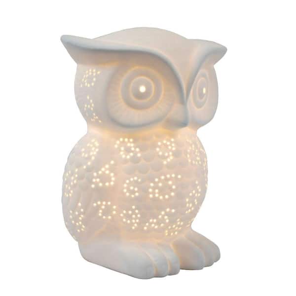 Simple Designs 9.84 in. White Porcelain Wise Owl Shaped Table Lamp