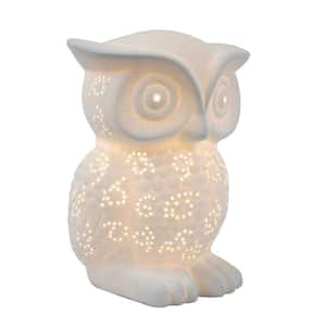 9.84 in. White Porcelain Wise Owl Shaped Table Lamp