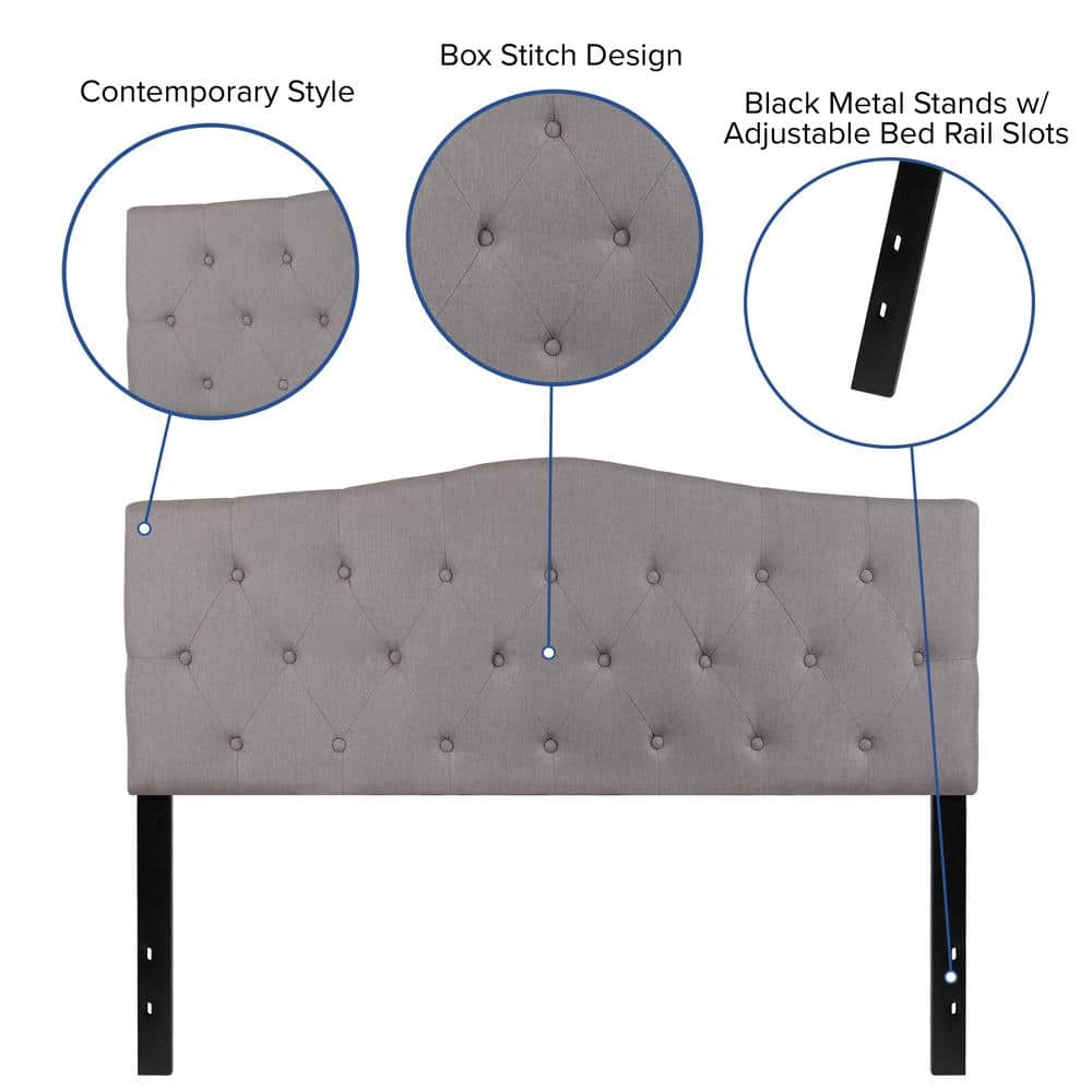 Light Gray Queen Upholstered Tufted Headboard with Adjustable Heights