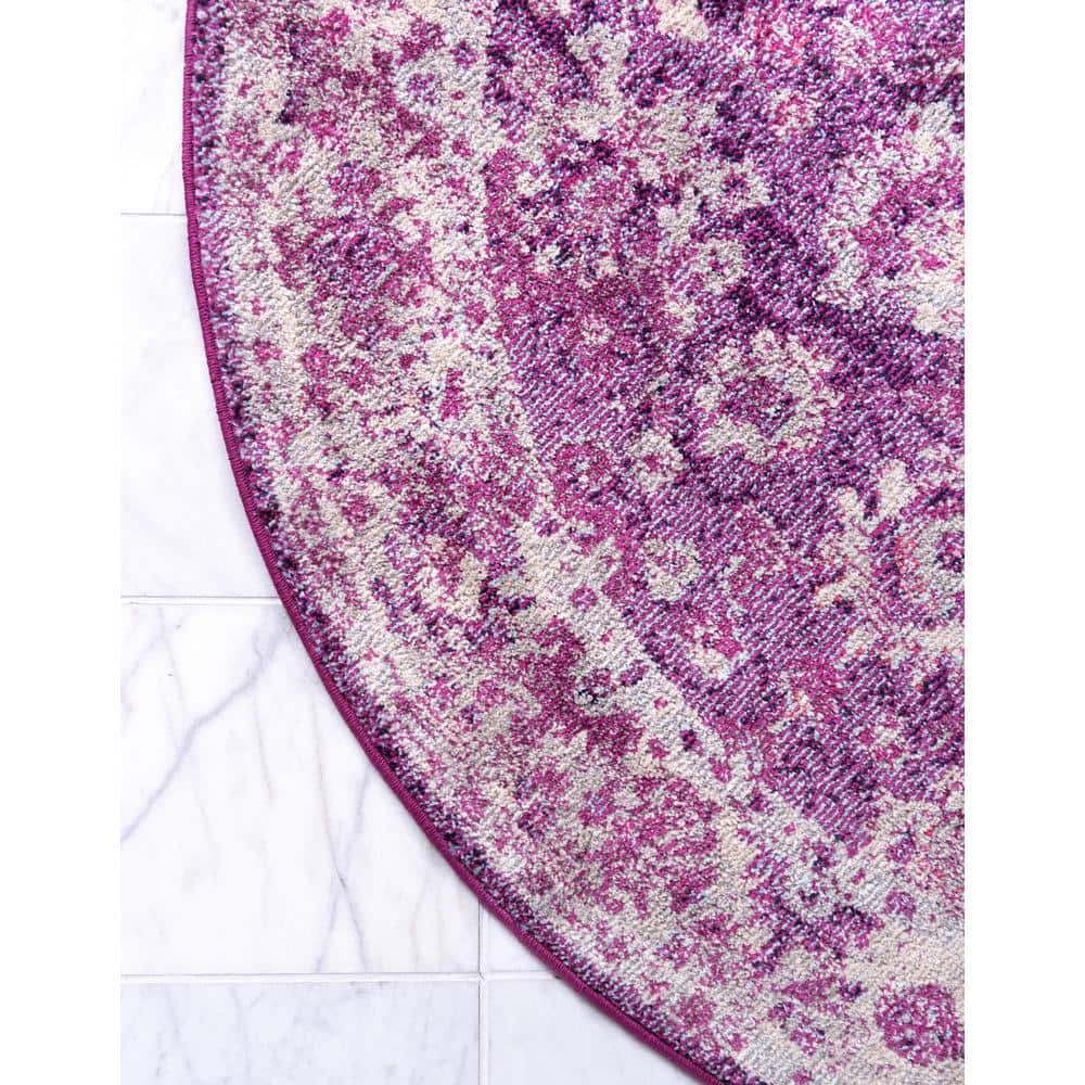 Krystle Round Purple Floral Synthetic Indoor Rug