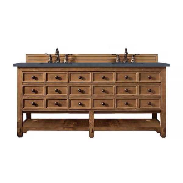 Malibu 72 in. W x 23.5 in.D x 35.3 in. H Double Bath Vanity in Honey Alder with Quartz Top in Charcoal Soapstone