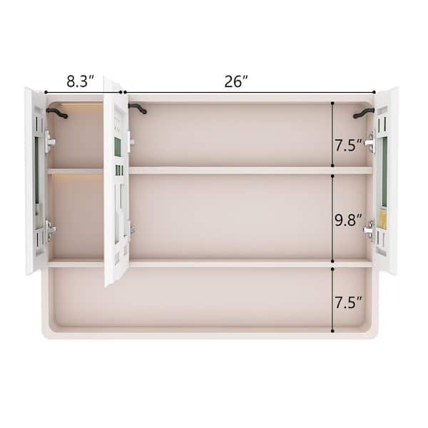 35 in. W x 28 in. H Rectangular Metal Medicine Cabinet with Mirror and LED Light, Cosmetic Storage Rack in White