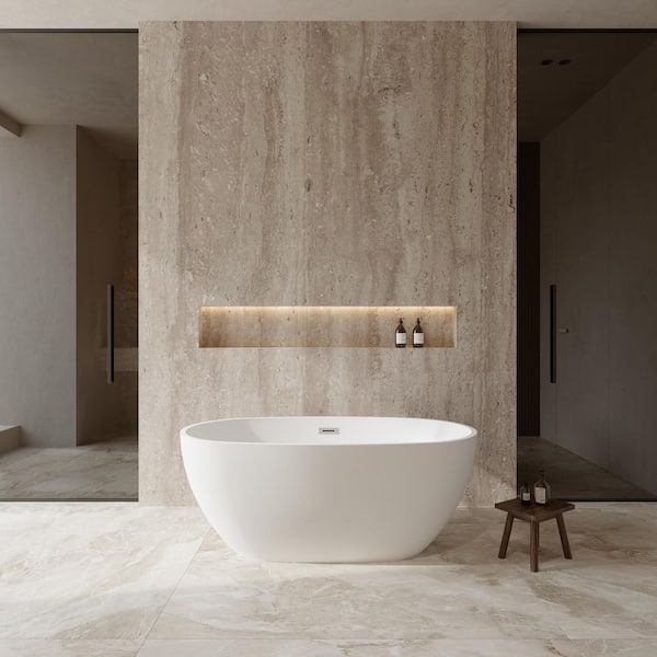 Wyndham Collection Juno 59 in. Acrylic Flatbottom Bathtub in Matte White with Polished Chrome Trim