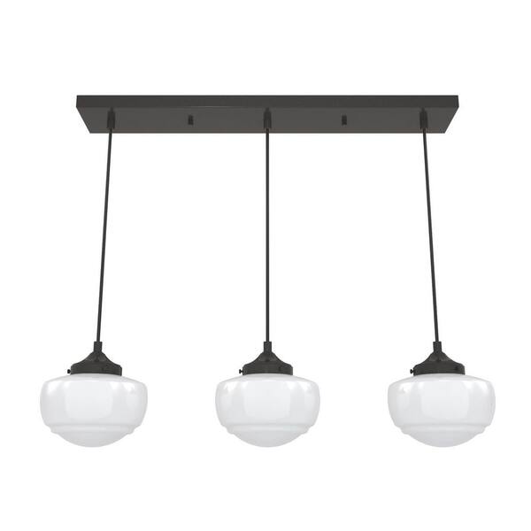 Hunter Saddle Creek 3-Light Noble Bronze Island Chandelier with Cased White Glass Shades