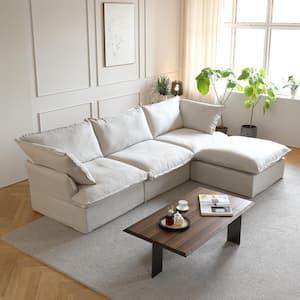 113.4 in. W Light Beige Square Arm Linen L-Shaped 4-Seater Modular Free Combination Sofa