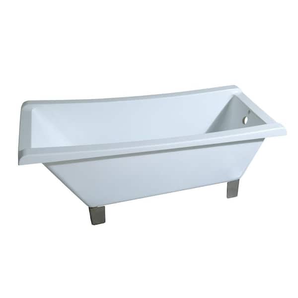 Aqua Eden Modern 67 in. Acrylic Slipper Clawfoot Non-Whirlpool Bathtub in White with Square Feet in Brushed Nickel