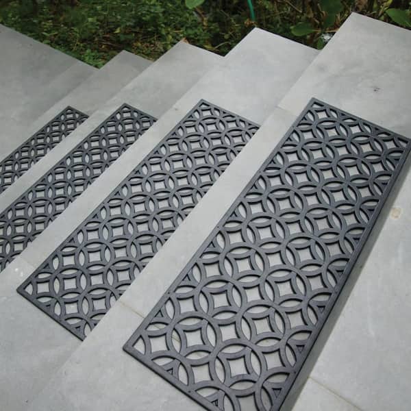 Rubber-Cal Azteca Black 9.75 in. W x 29.75 in. L Indoor Outdoor Stair Treads Rubber Step Mats
