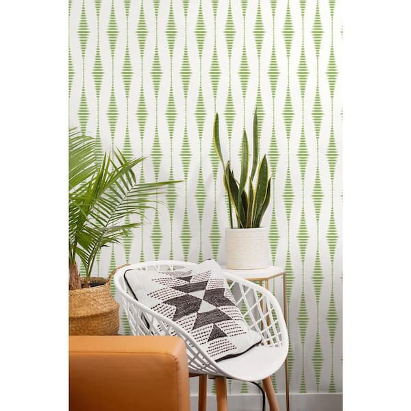 NextWall Striped Ikat Peel-and-Stick Wallpaper ,Green