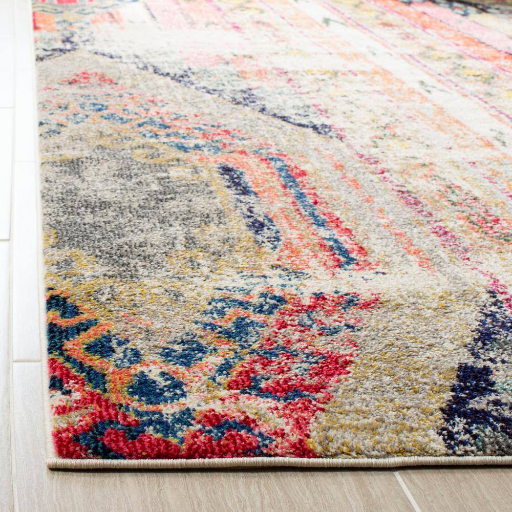 Monaco Light Grey and Multicolor Square Bohemian Area Rug