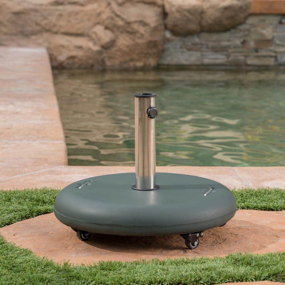 Green Concrete Circular Umbrella Base with Stainless Steel Pole