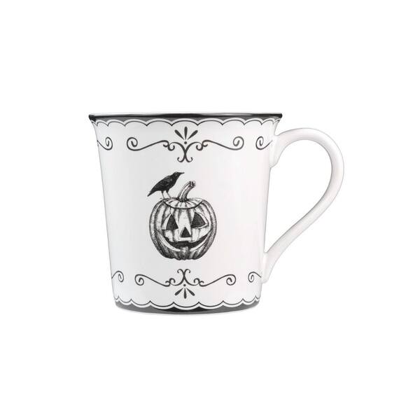 222 Fifth Elegant Haunting 4-Piece White Porcelain Halloween Mug Set - Witch Hat, Jack-o-Lantern, Potion Bottles & Spider - 20.29 oz
