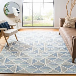 Abstract Ivory/Blue 4 ft. x 6 ft. Striped Triangle Area Rug