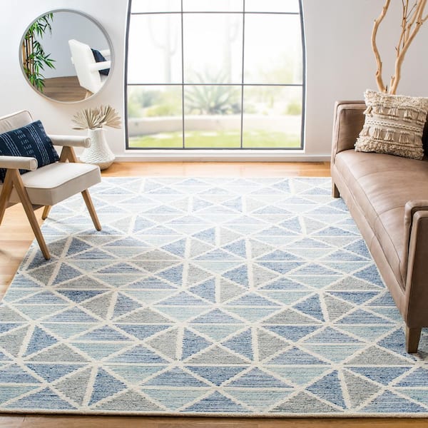 Abstract Ivory/Blue 9 ft. x 12 ft. Striped Triangle Area Rug