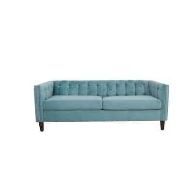 31.5 in. Flared Arm Sofa Velvet 3-Seater Rectangular Straight Sofa with Reversible Cushion in Green