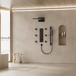Thermostatic 15-Spray Wall Mount 22 in. Dual Shower Head and Handheld Shower in Matte Black (Valve Included)