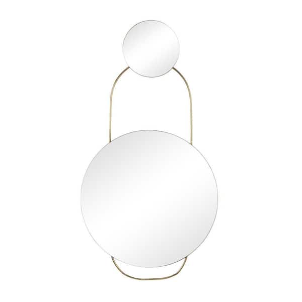 Litton Lane 27 in. x 20 in. Round Frameless Gold Wall Mirror