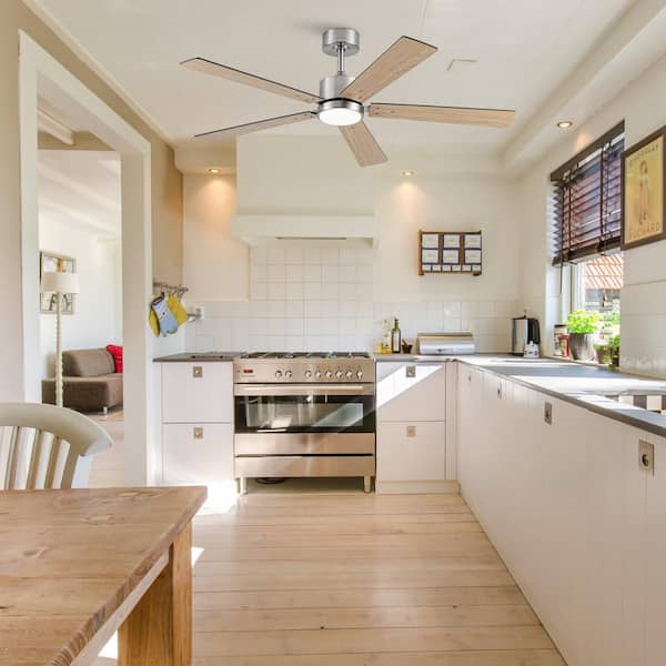 52 in. Integrated LED Indoor Brushed Nickel Ceiling Fan with Light, Remote and Reversible Blades