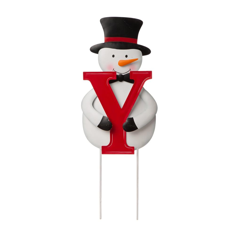 48" Red and White Metal Snowman JOY Yard Stake