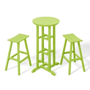Laguna 3-Piece HDPE Weather Resistant Outdoor Patio Bar Height Bistro Set with Saddle Seat Barstools, Lime
