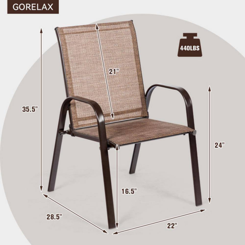Brown Steel Frame Outdoor Dining Chairs with Armrests, Set of 2