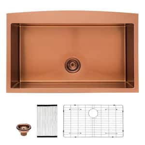 36 in. Rose Gold Single Bowl 16 -Gauge T304 Stainless Steel Farmhouse Kitchen Sink with Bottom Grid and Strainer