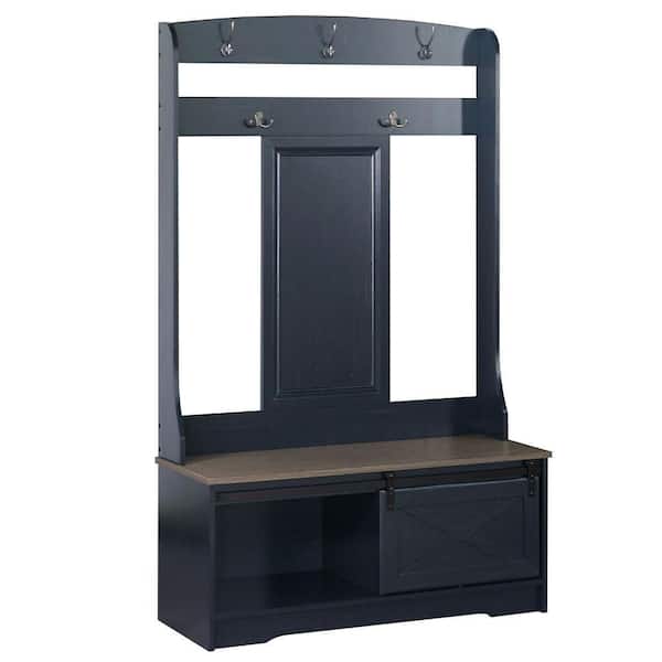 Unbranded Hawksbury Walnut Wood Grain, Antique Black Hall Trees with Cabinets