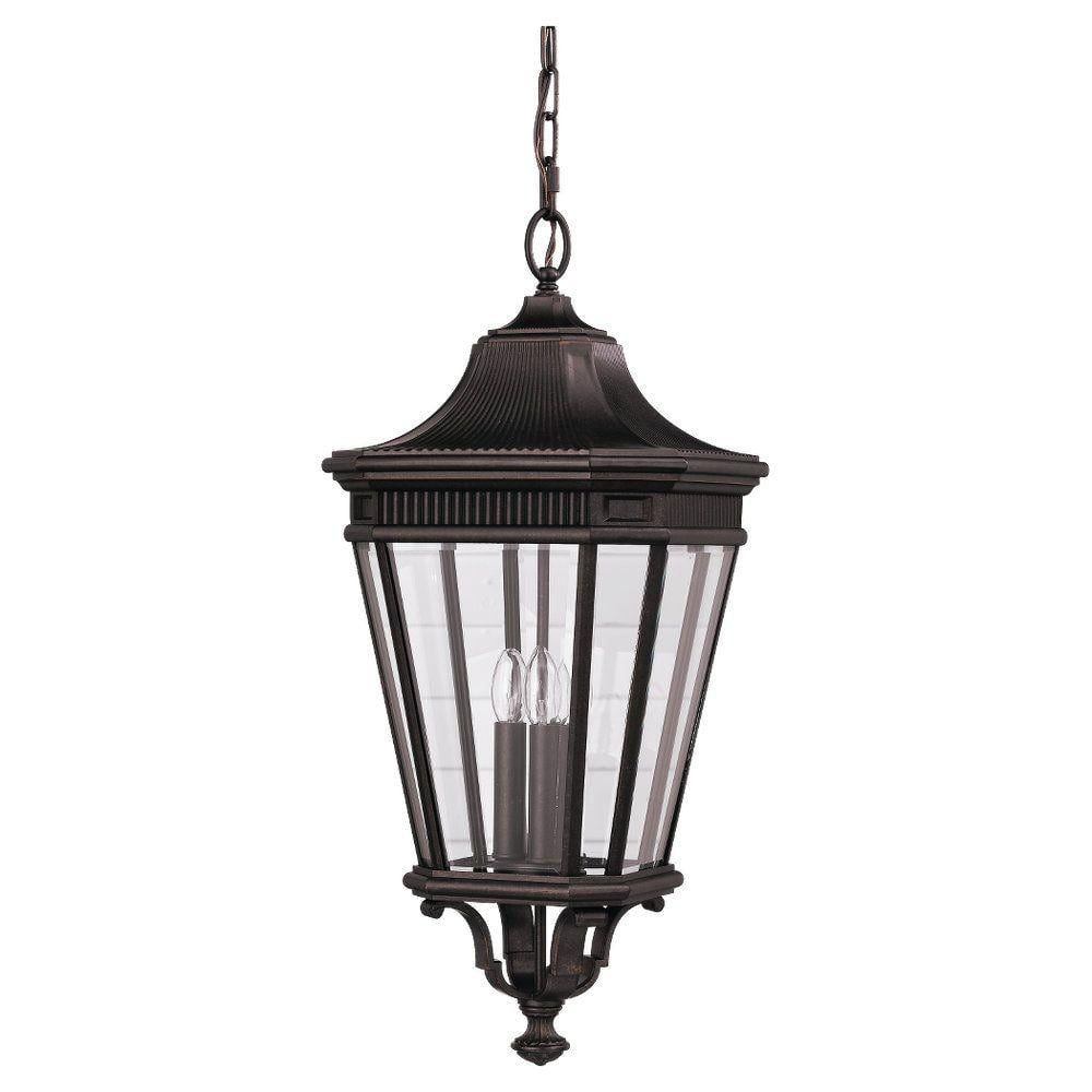 Grecian Bronze 3-Light Outdoor Pendant with Clear Beveled Glass