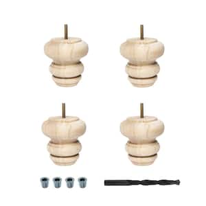 4 in. x 4 in. Unfinished Solid Hardwood Round Bun Foot (4-Pack)