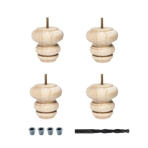 American Pro Decor 4 in. x 4 in. Unfinished Solid Hardwood Round Bun Foot (4-Pack)