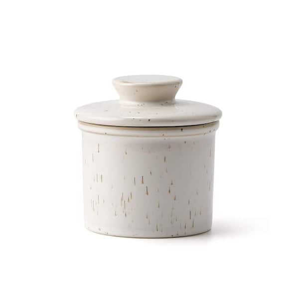 6 oz. Ceramic Butter Crock in White, Butter Dish With Water Line for Spreadable Fresh Butter