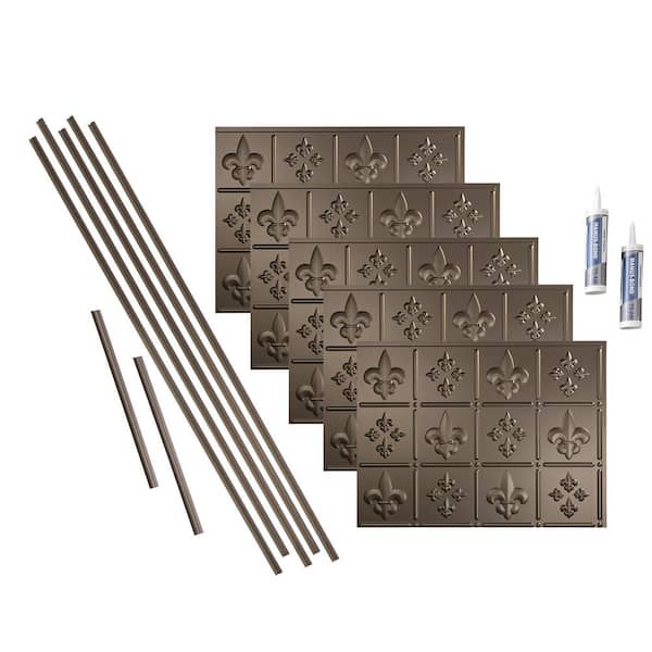 Fasade Fleur de Lis 18 in. x 24 in. Argent Bronze Vinyl Decorative Wall Tile Backsplash 15 sq. ft. Kit
