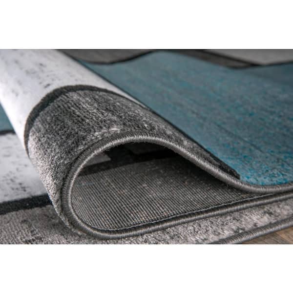 Contemporary Geometric Boxes Blue/Gray Indoor 3 ft. 3 in. x 5 ft. Area Rug