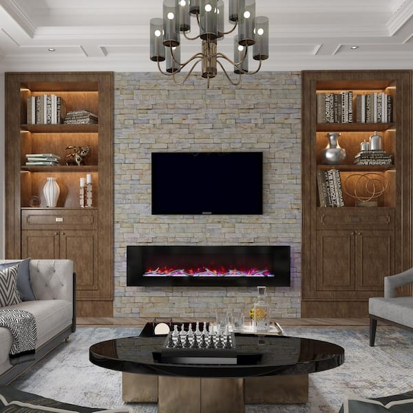 Boyel Living 72 in. Wall Mounted Infrared Electric Fireplace in Black with Multi-Color Flame and CSA Certification