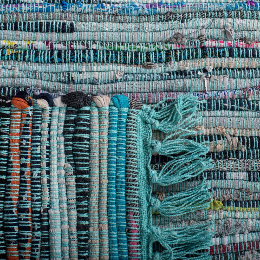 Turquoise Multi-Stripe Handwoven Wool & Cotton Area Rug - 2'6" x 4'