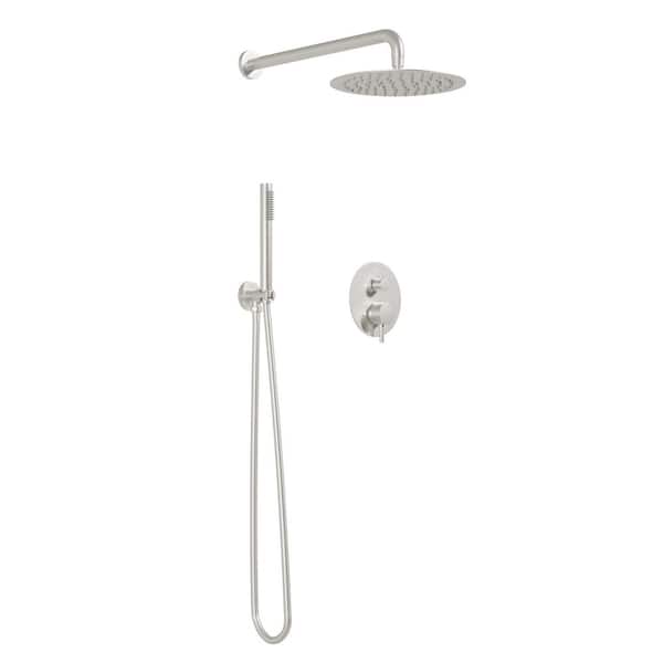 Single Handle 2-Spray 10 in. Shower Faucet 2.5 GPM with Pressure Balance Valve, 2-Function Shower Head in Brushed Nickel