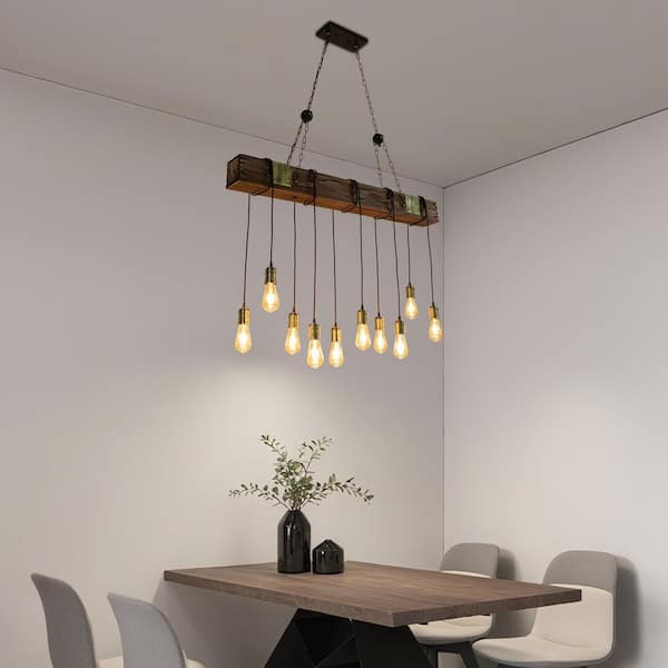 OUKANING 46.46 in. 10-Light Rustic Industrial Brown Linear Island