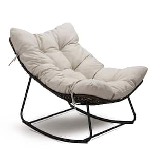 Metal Water Resistant Olefin UV Resistant Outdoor Rocking Chair with Beige Cushion