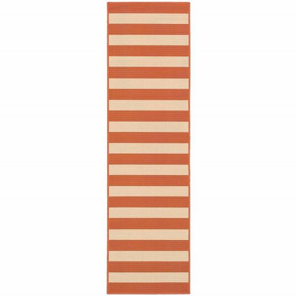 HomeRoots Bernadette Orange 2 ft. x 8 ft. Unthemed Woven Striped Polypropylene Rectangle Area Rug
