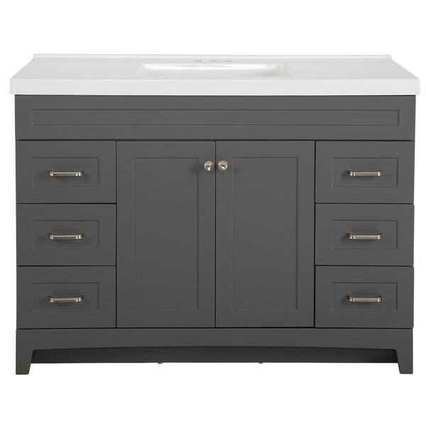 Home Decorators Collection Thornbriar 49 in. W x 22 in. D x 37 in. H Bath Vanity in Cement w/ Cultured Marble Vanity Top in White w/ White Sink