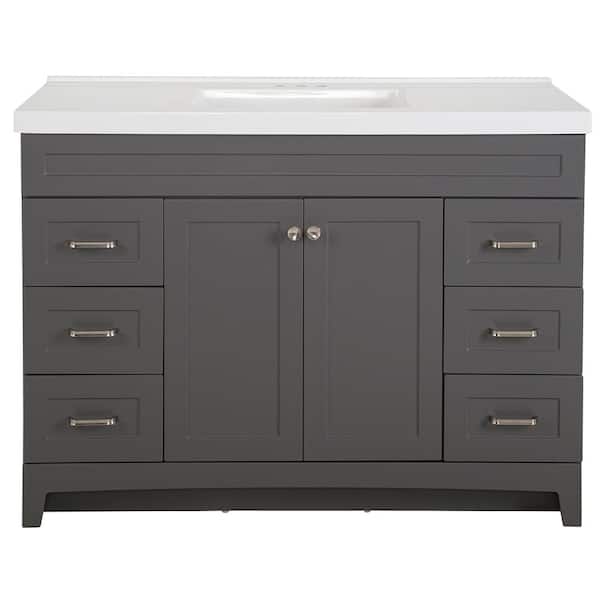 Thornbriar 49 in. W x 22 in. D x 37 in. H Single Sink Freestanding Bath Vanity in Cement with White Cultured Marble Top