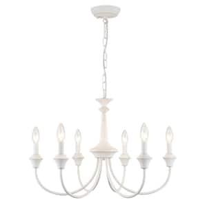 6-Light Distressed White Linear Chandelier for Dining Room, French Country Candlestick Chandelier