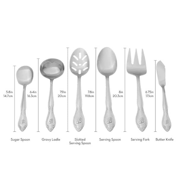 Rose Monogrammed Letter F 46-Piece Silver Stainless Steel Flatware Set (Service for 8)