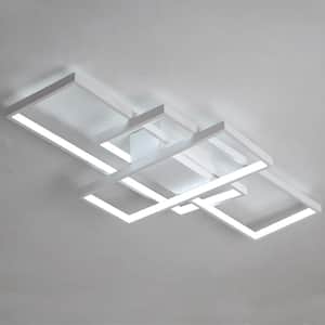43.3 in. 1-Light Modern White Selectable LED Square Acrylic Dimmable Flush Mount Ceiling Light with Remote