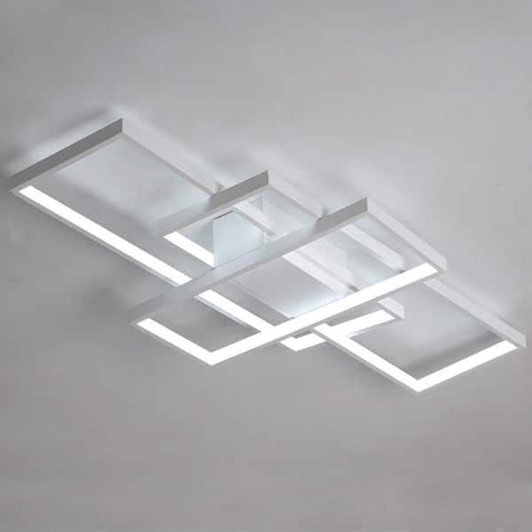 OUKANING 43.3 in. 1-Light Modern White Selectable LED Square Acrylic Dimmable Flush Mount Ceiling Light with Remote